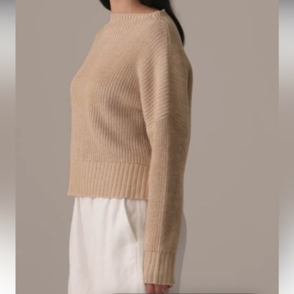J. Crew Ribbed funnel neck sweater  linen cotton blend Soft Khaki Bone XXS NWT - Picture 5 of 12